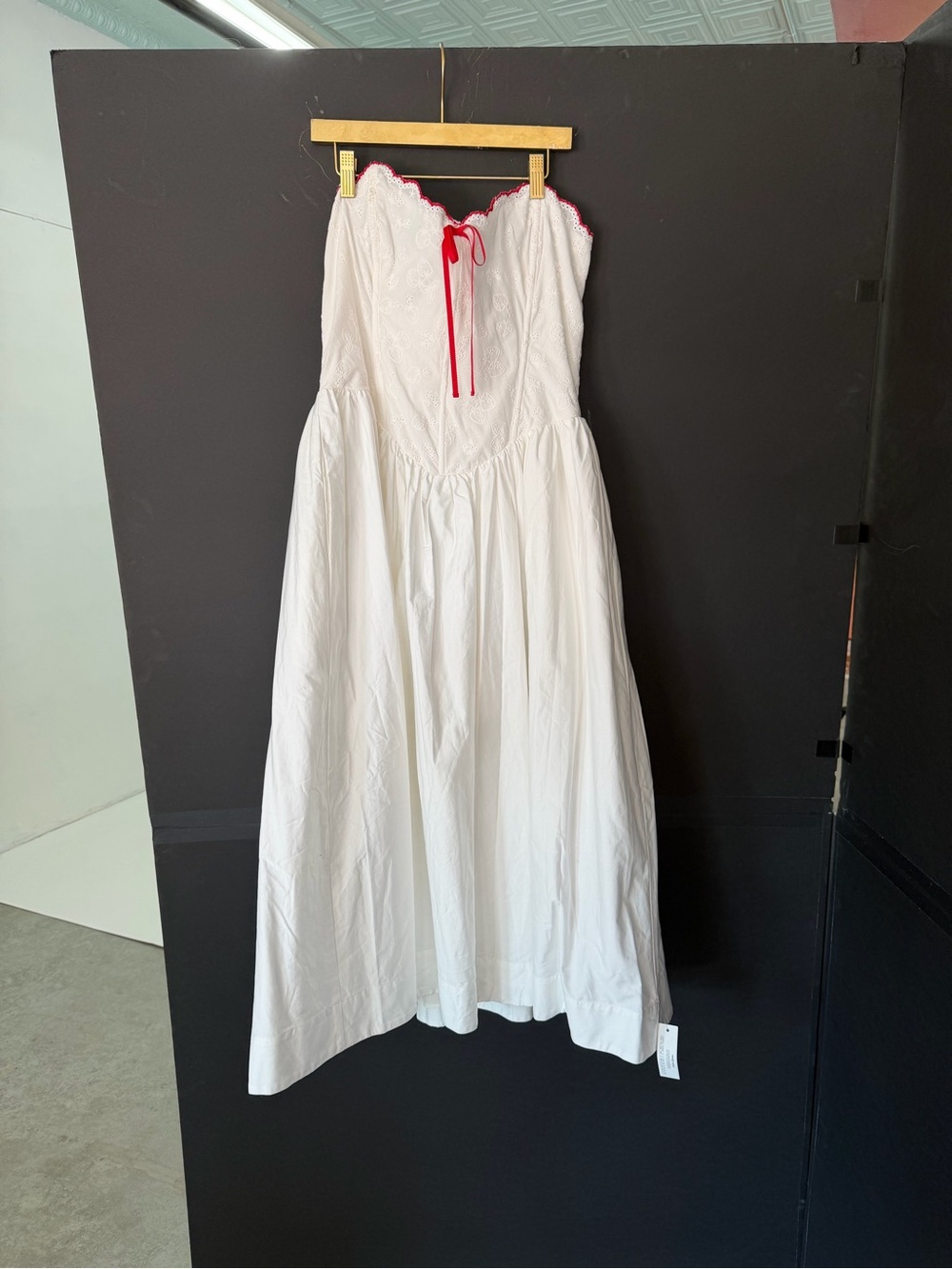 For Love And Lemons White Midi Dress with Red Trim